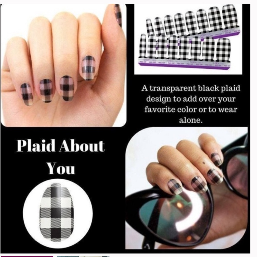🎉3/$25  NEW Color Street Plaid About You Clear Overlay Black Retired Nail strips
